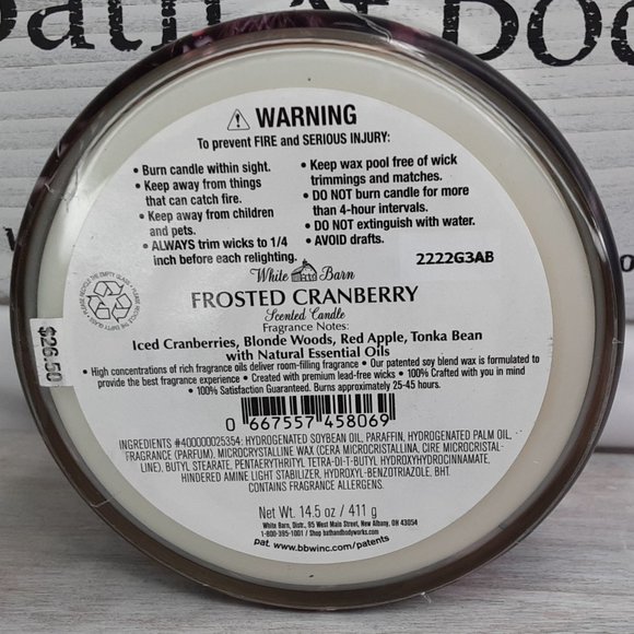 BATH & BODY WORKS 'FROSTED CRANBERRY' 'WHITE BARN 3~WICK CANDLE DECORATIVE WRAP - Picture 5 of 9